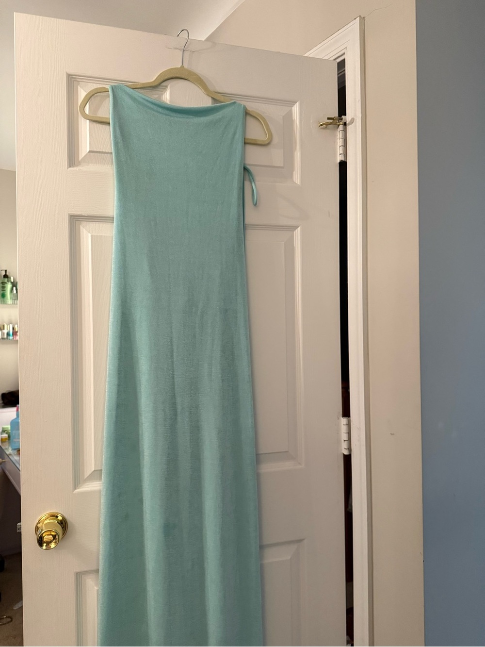 MELANI Backless Cowl Maxi Dress in Light Aqua - Picture 3 of 9